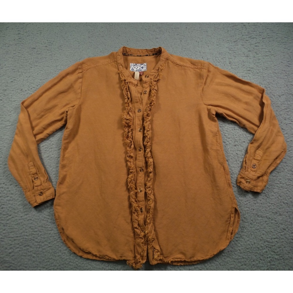 Anthropologie Pilcro Top Womens Size S Orange Button Up Long Sleeve Linen Blend